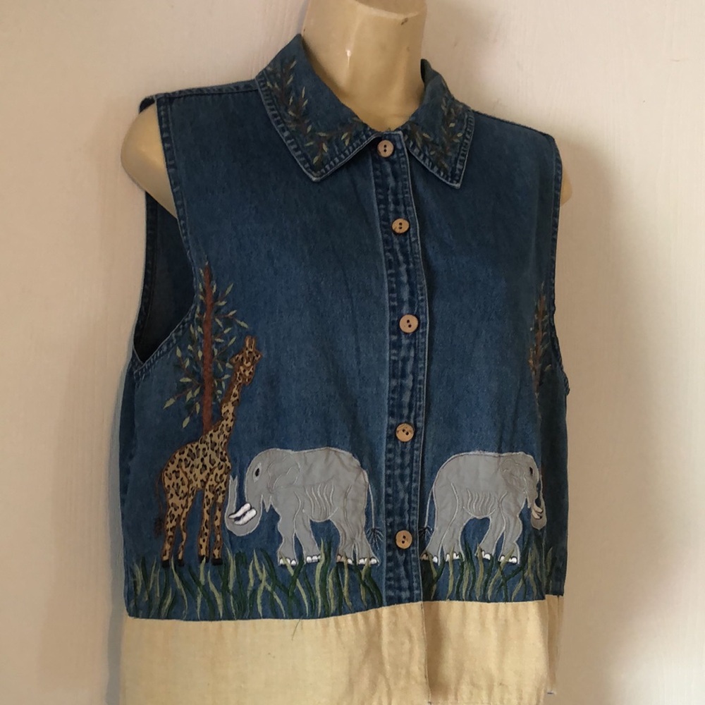 Women’s rare fall Safari TanTrums chambray VTG Y2k jungle Sleeveless vest top